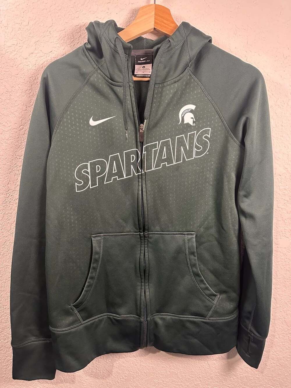 Youth Nike Michigan State Spartans Therma-Fit Full Zip Hoodie Green Size M